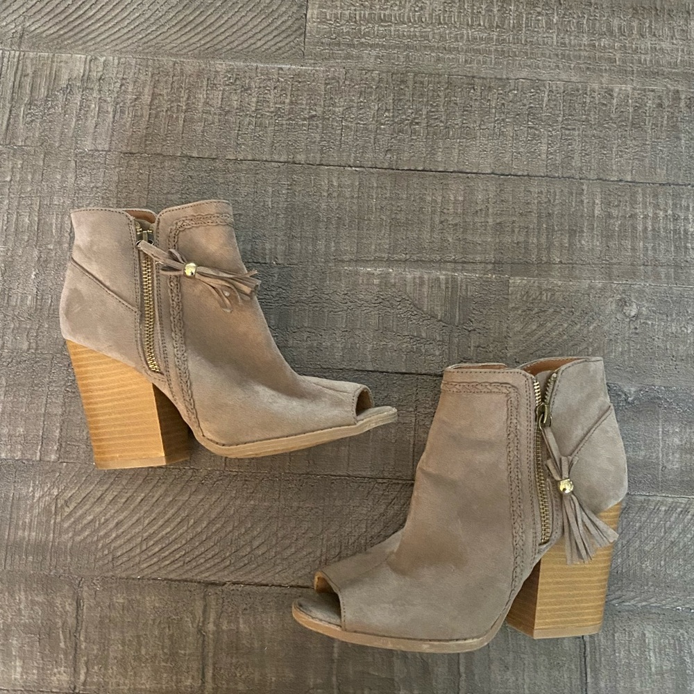 Tan Open Toe Suede Booties